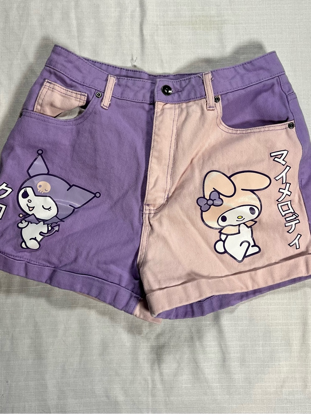 Sanri Hot Topic Purple and Light Pink Melody & Kuromi color block Shorts